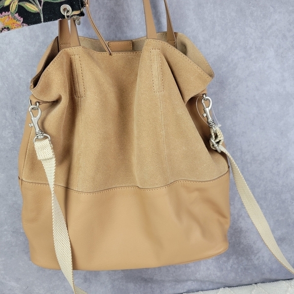 Lucky Brand Leather Suede Large Deep Shoulder Bag In Walnut cream - Picture 7 of 12